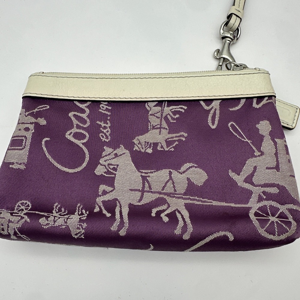 VTG Y2K Coach Purple Horse Carriage Print Wristlet & Bag Canvas Leather Trim EUC - Picture 6 of 14